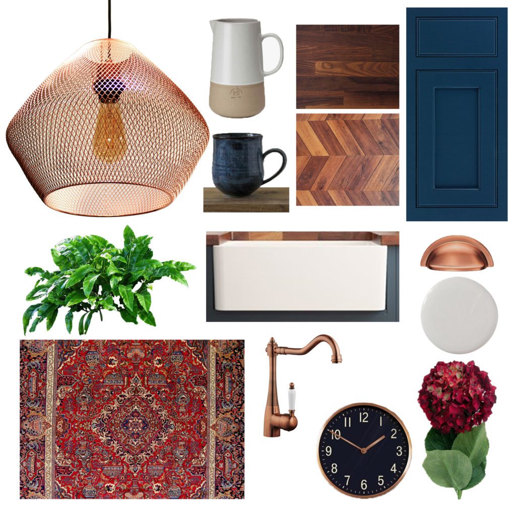 Add the wow factor with our copper and blue kitchen moodboard TLW Global