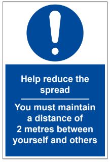 VEWhygiene help reduce the spread and maintain distance of 2 metres coronavirus safety sign 2