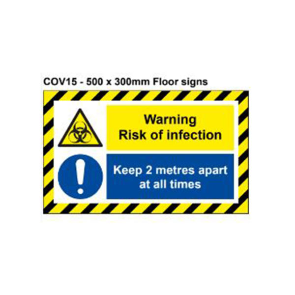 vewhygiene warning risk of infection and keep 2 metres apart coronavirus floor safety sign
