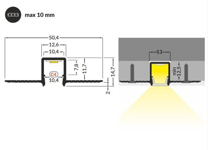 <span style="color: #e1b103;">RECESSED</span> PLASTER-IN PROFILE -2.4M